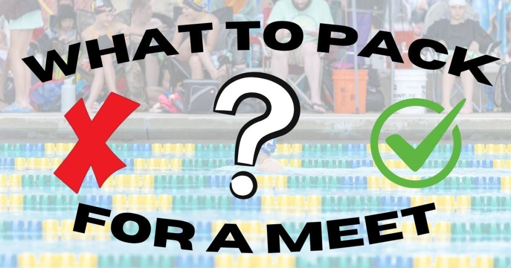 what to pack for a swim meet text with check box and question mark